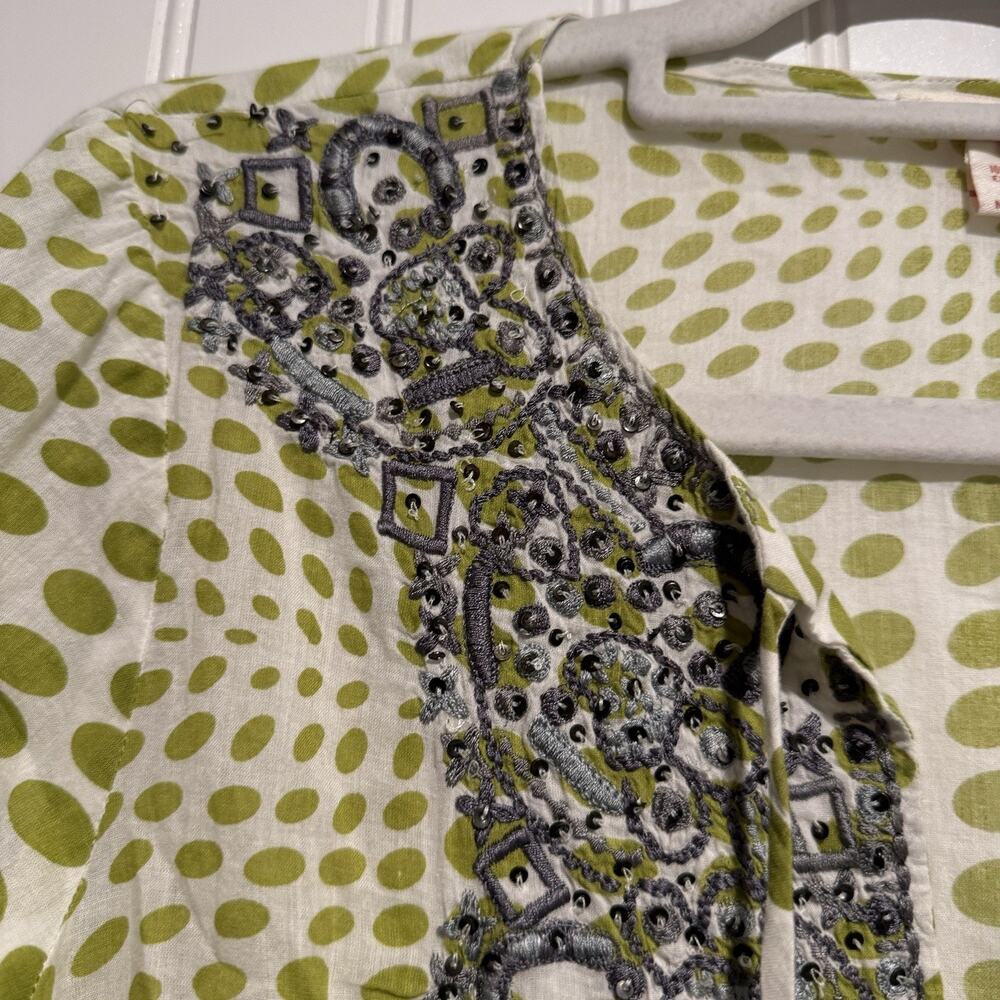 Sundance Embroidered Tunic Top Cotton Green Polka Dot Boho Flowy Size Medium - Picture 2 of 6